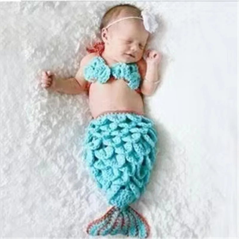 0-6 Months Mermaid Baby Girl cute Baby Photo Wear Beanies Bra Sleepbag Toddlers Newborn Photography Props Baby Costume