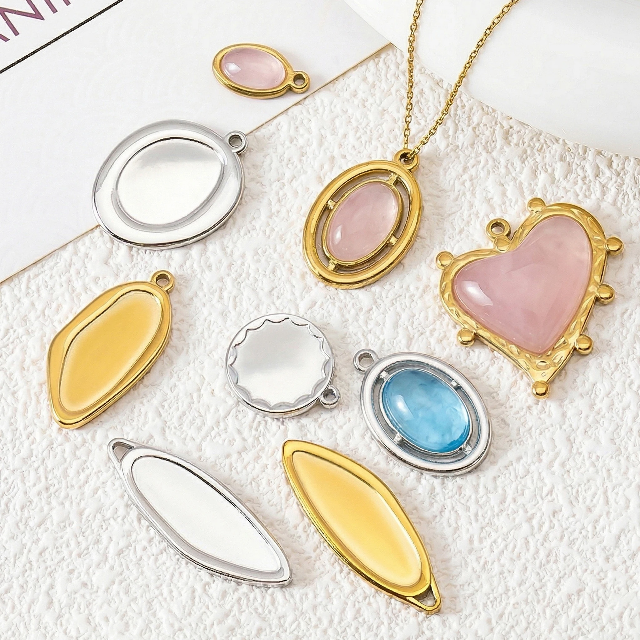 

5pcs Stainless Heart Round Irregular Bezel Charm Pendant Trays Blank Cabochon Base DIY Earrings Charm Necklace Jewelry Making