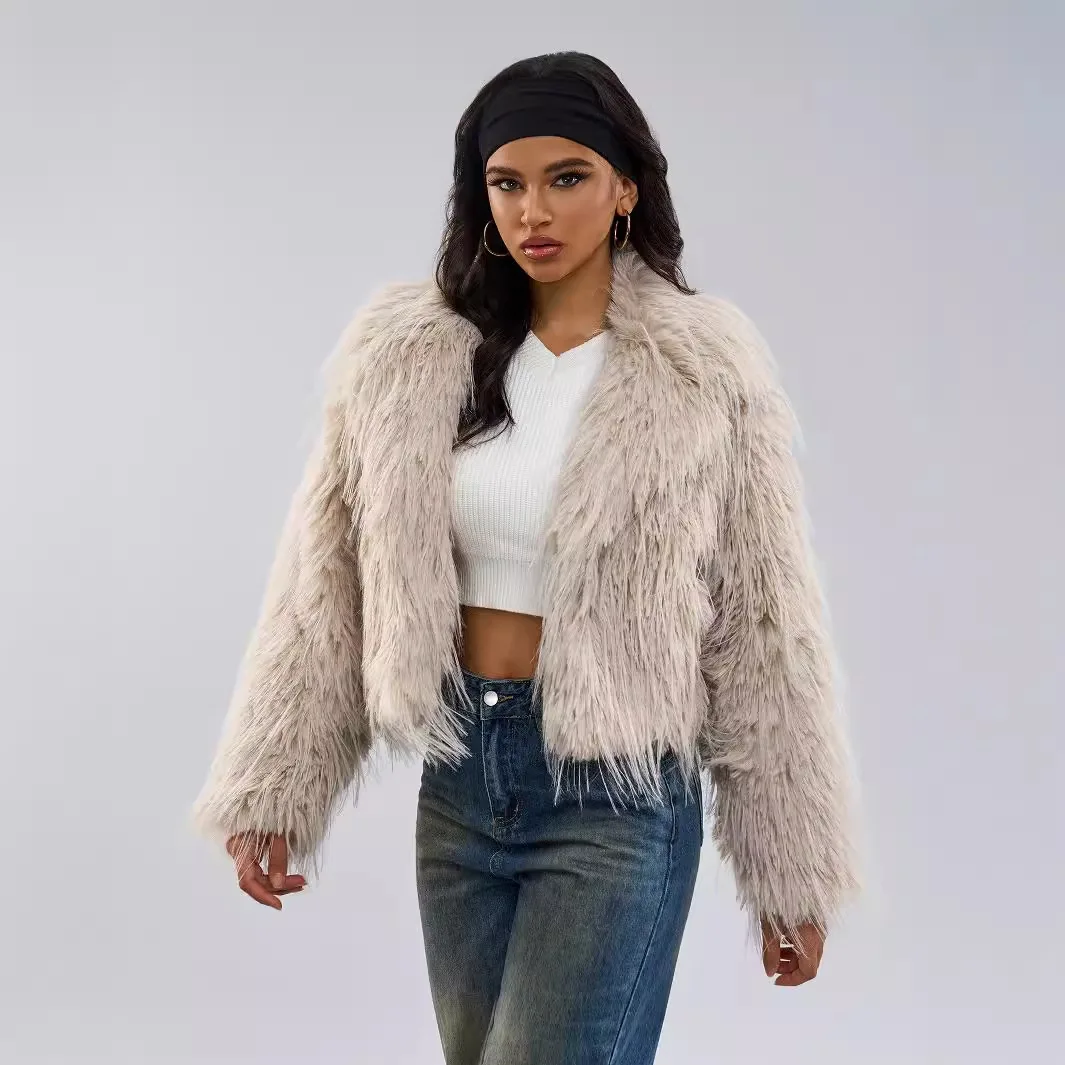 

Faux Fur Long Coat Woman Coats Womens Peluche Crystal Nightclub Ladies Cuffs Tender Corduroy Hairy Lap Chinchilla Horn Pockets