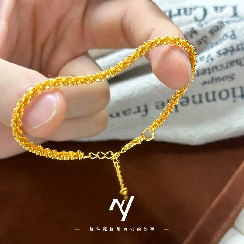 

Real 24k Gold 999 Sparkling Bracelet for Women with Light Luxury Niche Design Exquisite Best Friend Caterpillar Bracelet Jewelry