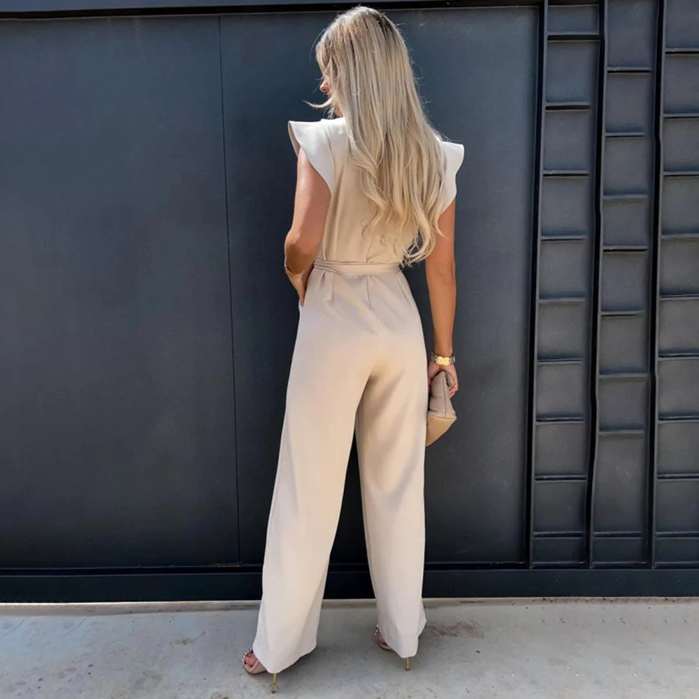 2024 Summer Casual Jumpsuits Fashion Butterfly Sleeve Wide Leg Jumpsuit Women New in Elegant Romper Vintage Streetwear Overalls