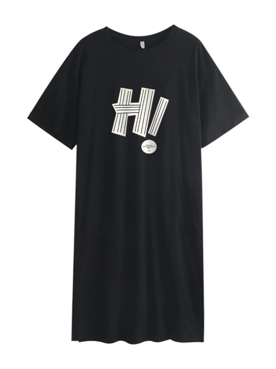 Lässiges mittellanges T-Shirt Dr für Damen in Übergröße, Sommer, lockerer knielanger Ort-Slee-Schlankheitsrock, Polyester-Mischung