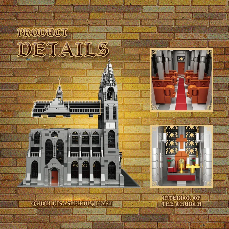 33920 Gothic Cathedral Architectural Model Puzzle Toy, Street Scene Series Building Blocks Toy Set, Children's Birthday Toy Gift