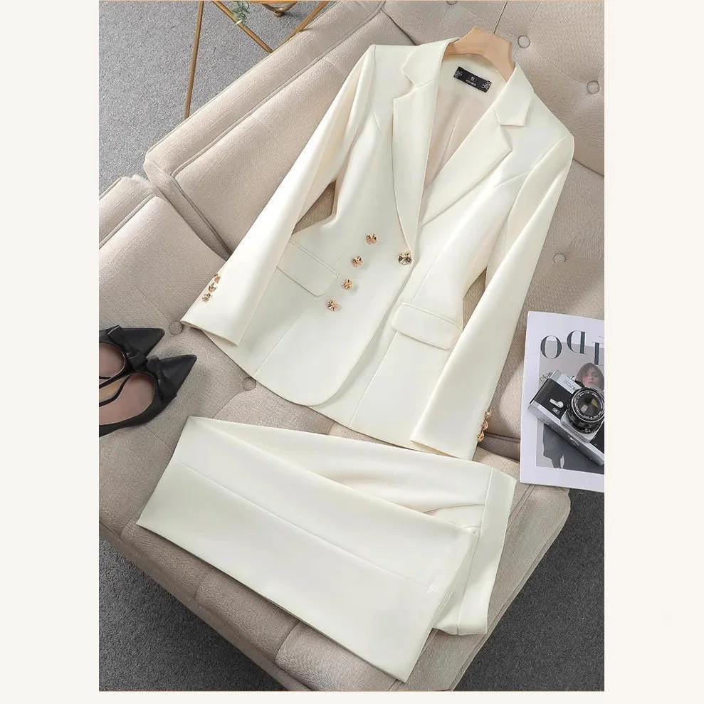 

Elegant White Blazer Skirt Set for Women 2026 - Double Breasted Gold Button Office Suit Two Piece