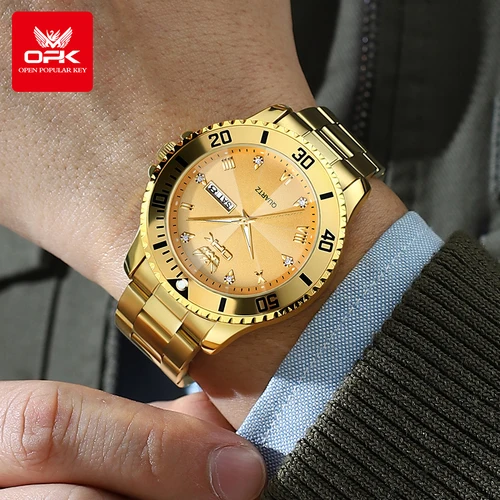 Imagen 2 del producto Relojes de marca OPK para hombre, reloj de pulsera dorado de lujo para hombre, reloj Original resistente al agua de alta gama 8171