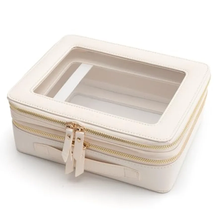 Clear Makeup Bags, Double Layer Cosmetic Case with Separate Brush Compartment, Large Toiletry Organizer for Women, Travel Acces
