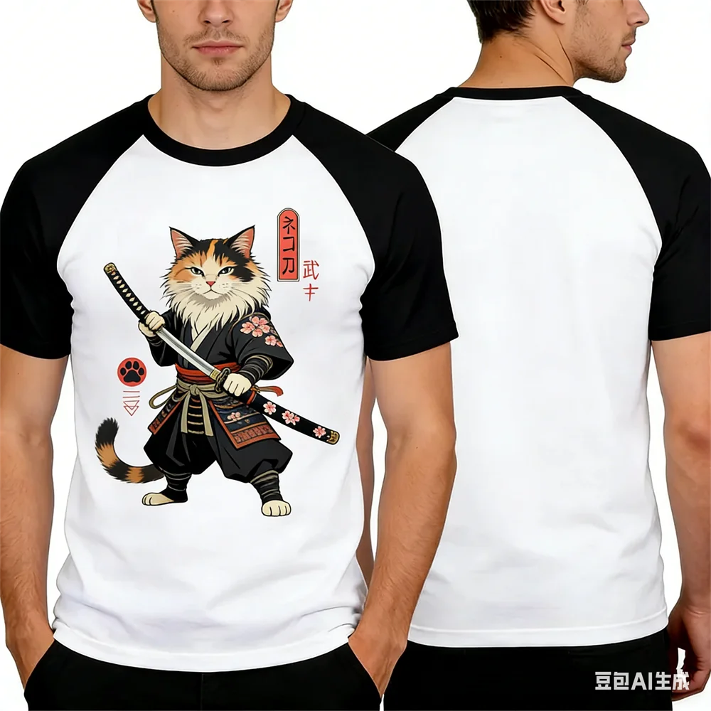 

Funny Samurai Cat Pattern 3D Print T Shirt For Men Casual Loose O-neck Short Sleeve Top Hip Hop Trend Streetwear Summer Clothing