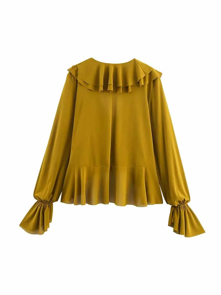 เสื้อแฟชั่นผู้หญิงสไตล์ยุโรปและอเมริกา รุ่นใหม่ล่าสุดสำหรับฤดูใบไม้ร่วง ดีไซน์เรียบง่าย สไตล์ลำลอง แต่ดูหรูหรา พร้อมผ้าคลุมตกแต่งหลายชั้น