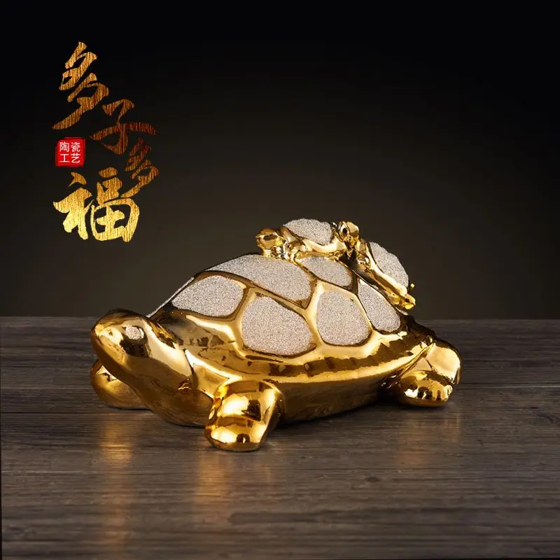 Ceramic Golden Turtle Fengshui Bring Wealth Health Money Home Decoration Turtle Gold-plated  Office Desktop Ornament
