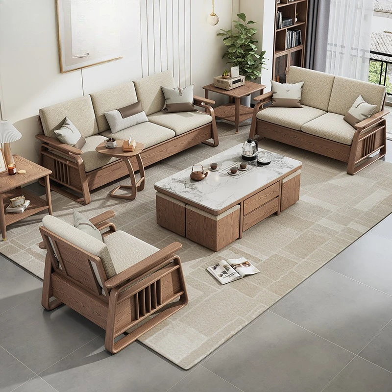 Winter and summer dual-purpose solid wood sofa living room new Chinese sofa ash wood sofa