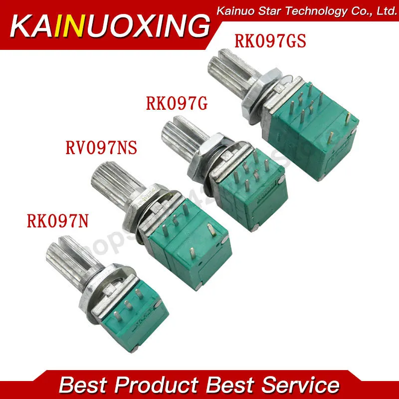 5pcs B5K B10K B50K B100K B500K RK097 RV097NS Audio Amplifier Sealed Linear Volume Potentiometer Resistor 15mm Shaft 3/5/6/8pins