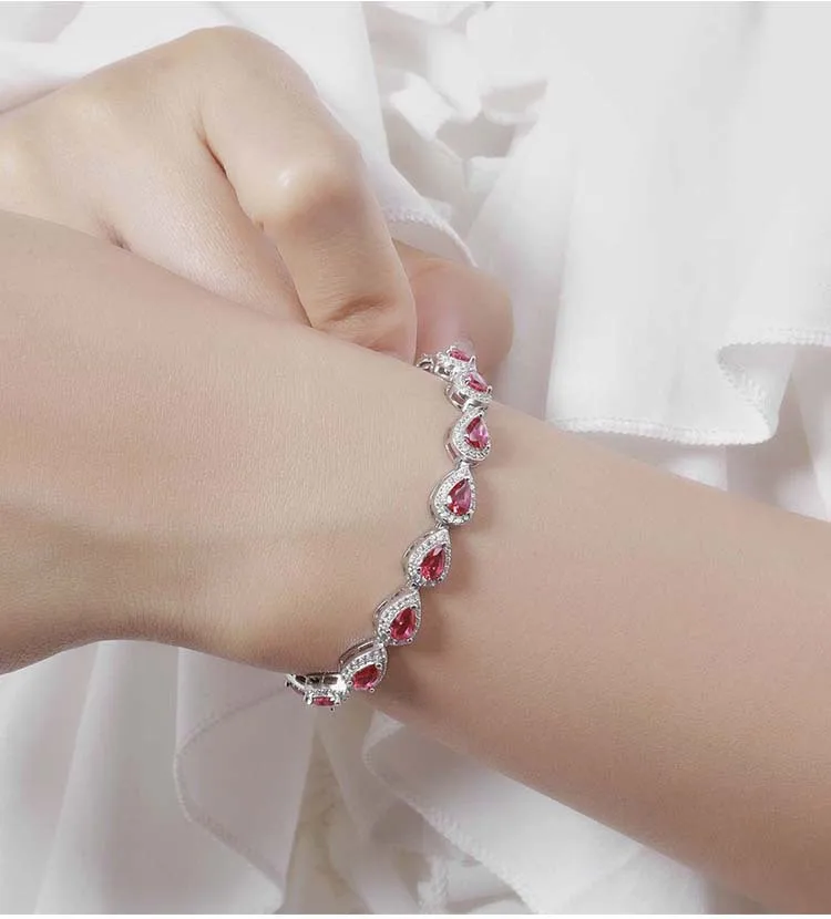 الفاخرة البيضاوي/القلب/الكمثرى مختبر الأحمر روبي سوار للنساء 925 فضة الماس والمجوهرات سوار الأحجار الكريمة للنساء #5