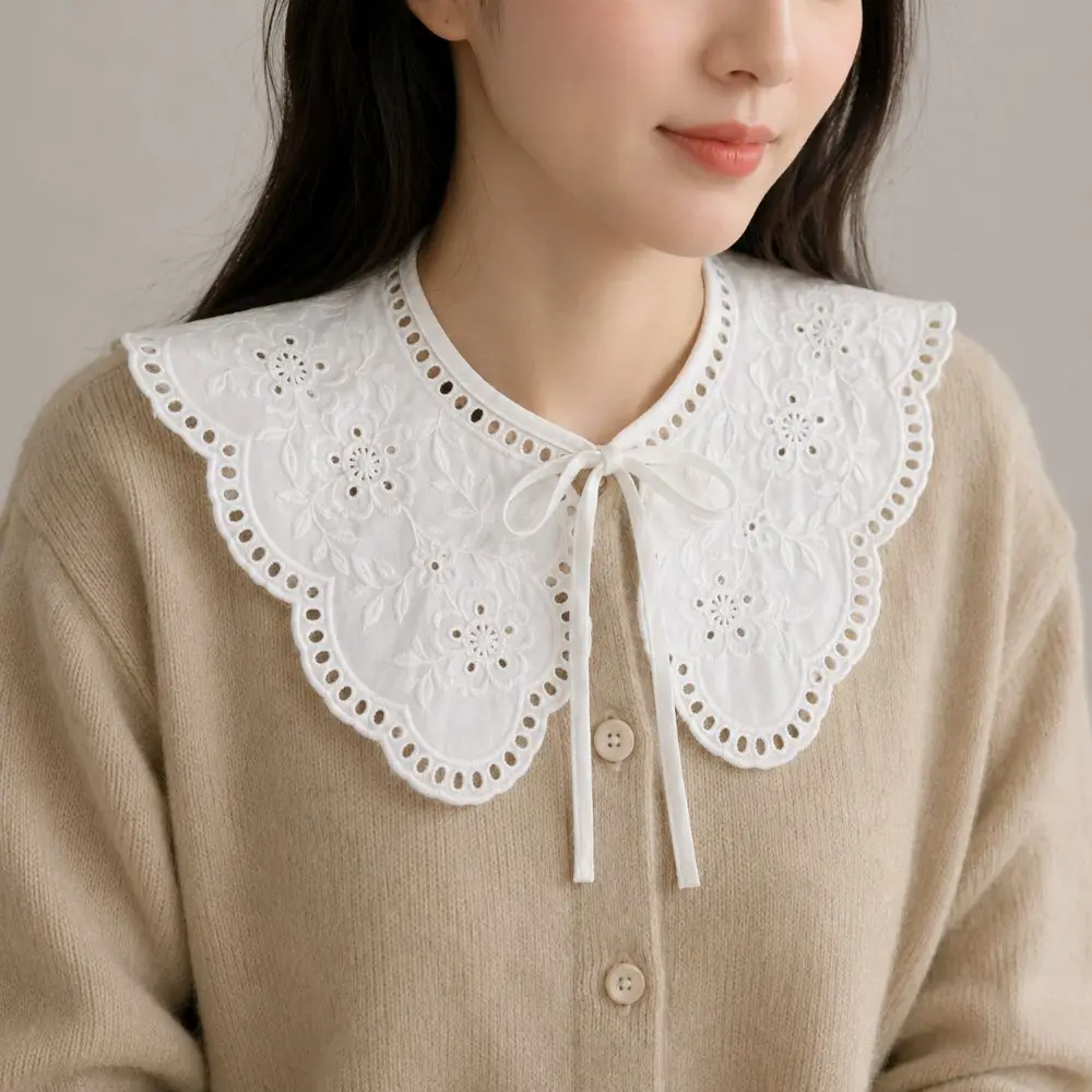 New Lace Floral Fake Collar Detachable Clothes Trim False Collar Black White Decoration Collar For Women Girls