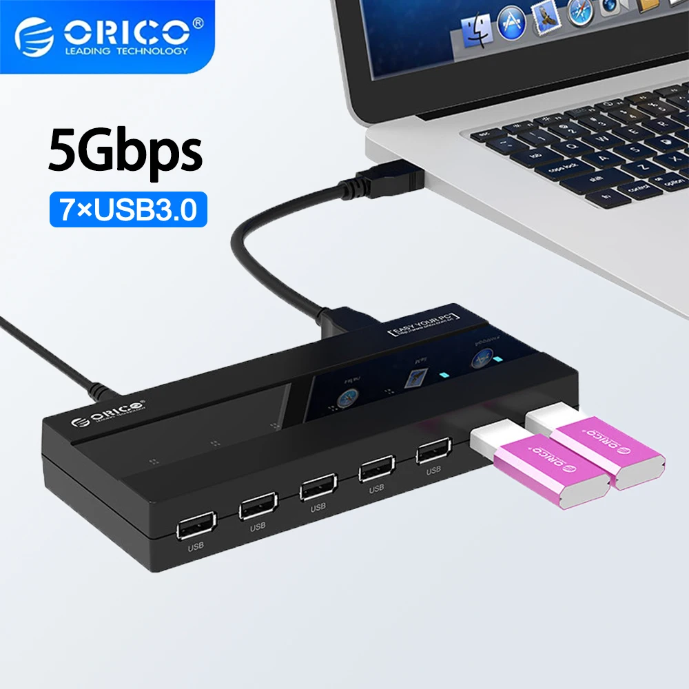 

ORICO USB-концентратор, 7 портов, USB3.0, тонкий разветвитель для мыши, 5 Гбит/с, высокоскоростной для ноутбука, аксессуары для Macbook, USB-разветвитель, док-станция