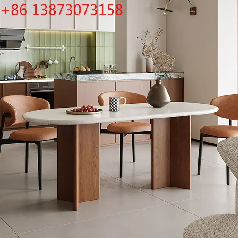 

Medieval marble oval living room solid wood retro French cream style household dining table