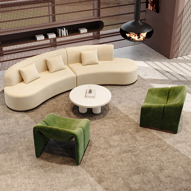 ！@Modern Luxury Curved Modular Sectional Fabric Office Sofa Set High-Density Sponge Commercial Use Hotel Reception Living Room