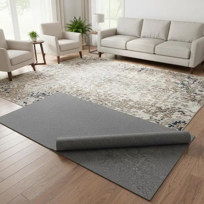 

Dual Surface Carpet Underlay 9' x 12' For Living Room Bedroom Dining Area 1/4" Thick Polyester Felt Latex Gray 10-11㎡ Area Cushioning Padding Floors Protection