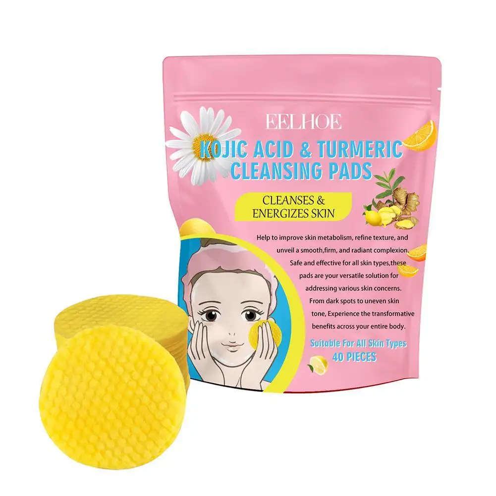 40pcs Turmeric Kojic Acid Cleansing Pads Exfoliating Pads Facial Sponges For Cleansing And Exfoliating Removing Dead Skin