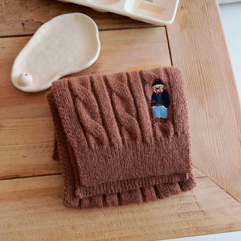 الرجعية نمط رشاقته الأطفال وشاح محبوك الدب التطريز بلون الطفل بولو التعادل وشاح الدفء الرضع Neckwarmers الاطفال