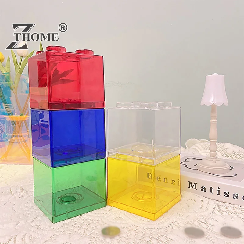 Blocks Shape Coin Box Kids Money Bank Transparent Stackable Storage Boxes Toy Gift for Children Coin Piggy Money Saving Box