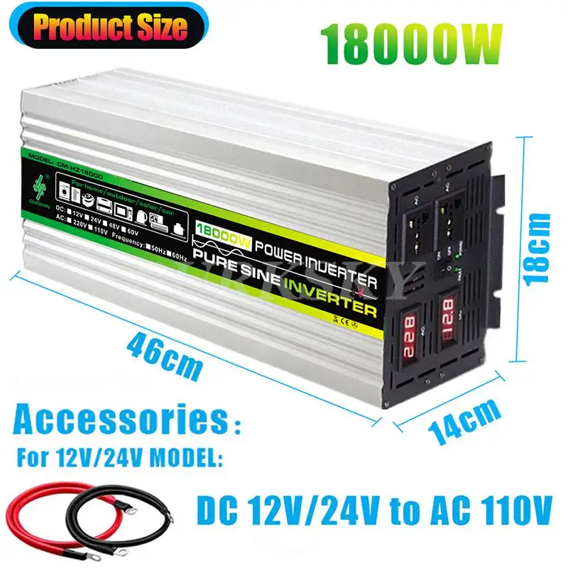 Frequency Converter Pure Sine Wave Power Inverter 18000W DC12V 24V 8V To AC 220V 50hz 60hz Solar Car Inverter Transformer