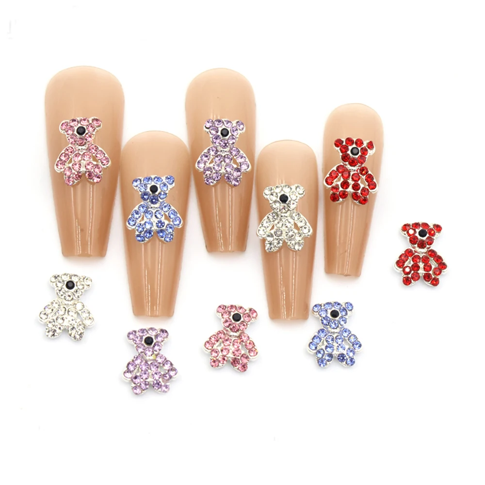 10Pcs Diamond Alloy Bear Nail Art Charm 3D Kawaii Cute Dazzling Luxury  Metal Bear Nail Ornament DIY Exquisite Nail Accessories