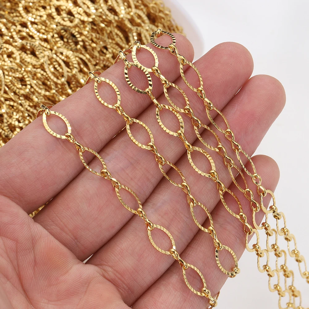 1 متر 2 متر 6.5 مللي متر الفولاذ المقاوم للصدأ مخرمة البيضاوي تنقش سلسلة ل عقد دي اي واي سوار سترة سلسلة صنع المجوهرات