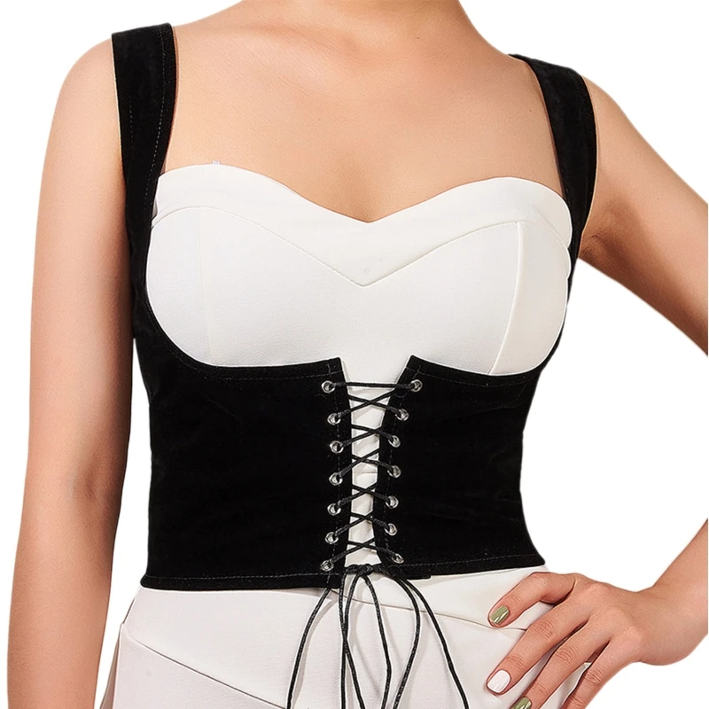 50JB Sexy Women Top Corset with Adjustable Belt Woman Solid Color Lift Up Masquerade Party Crop Top Slimming Wrap Top