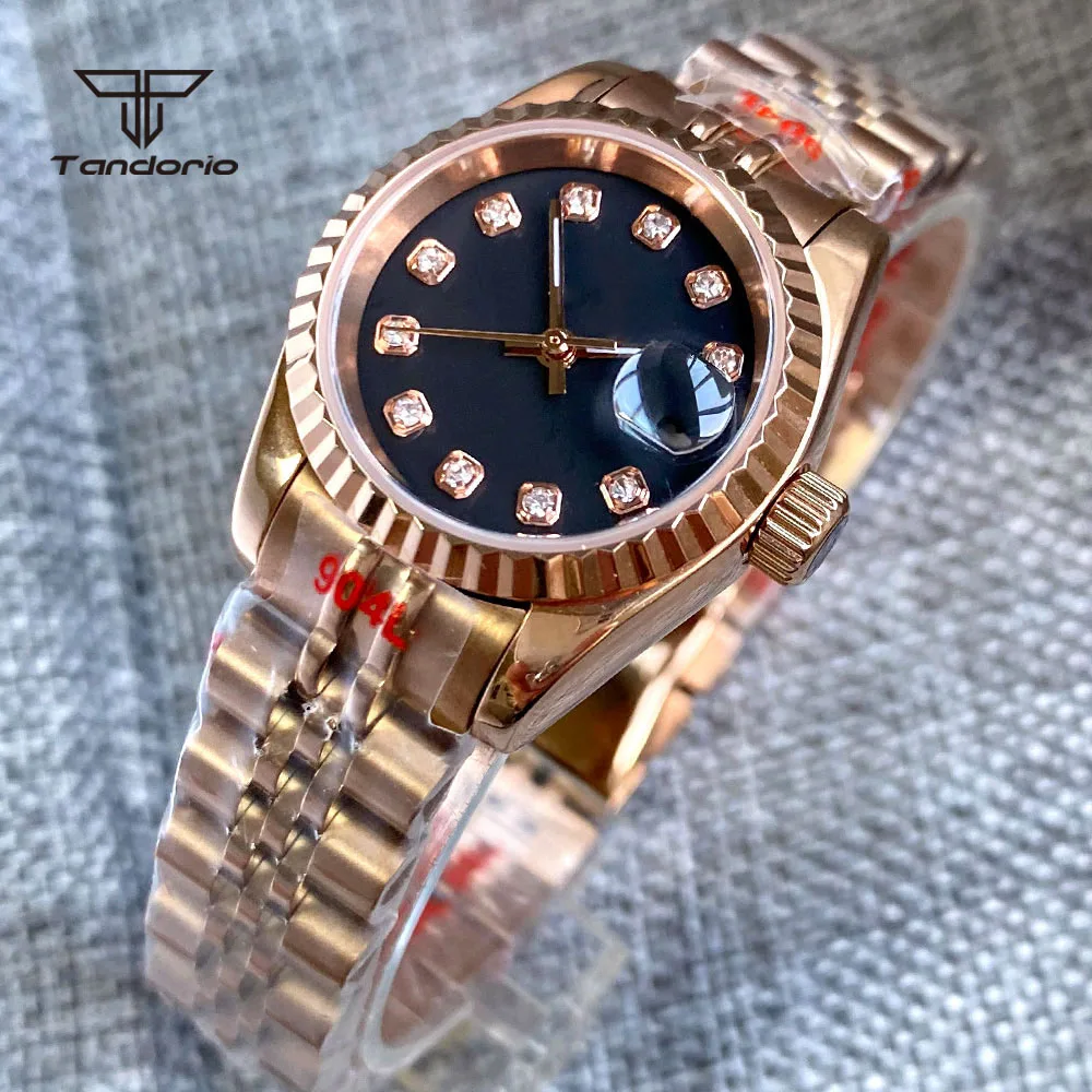 

Fashion 26mm NH05 Automatic Watch for Women Ladies Diamond Dial with Date Sapphire Glass Screw Crown Silver/Rosegold/Golden Case