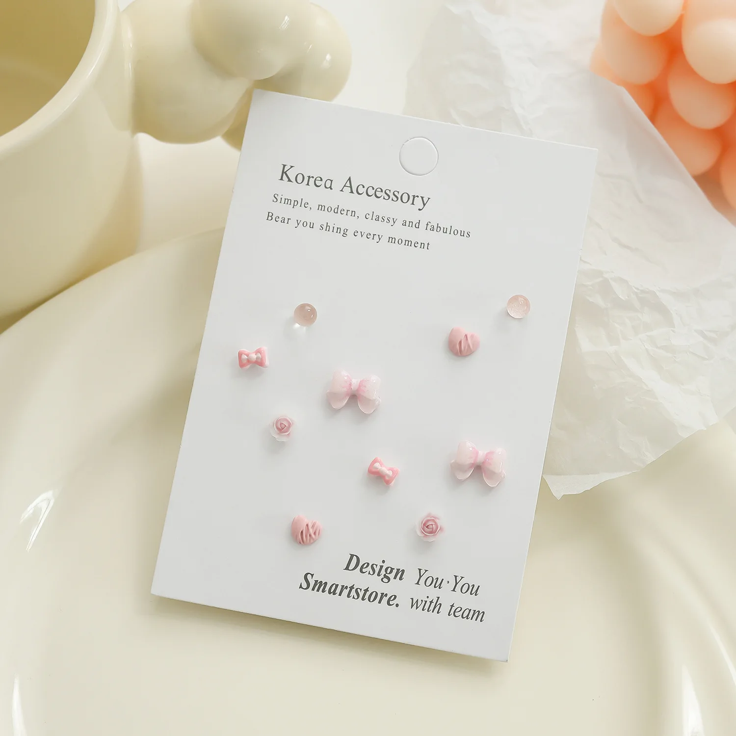 5 Pairs S925 Silver Needle Zinc Alloy Earrings Set Flower Bow Heart Shape Cute Fresh Sweet Earrings For Women Jewelry Gifts