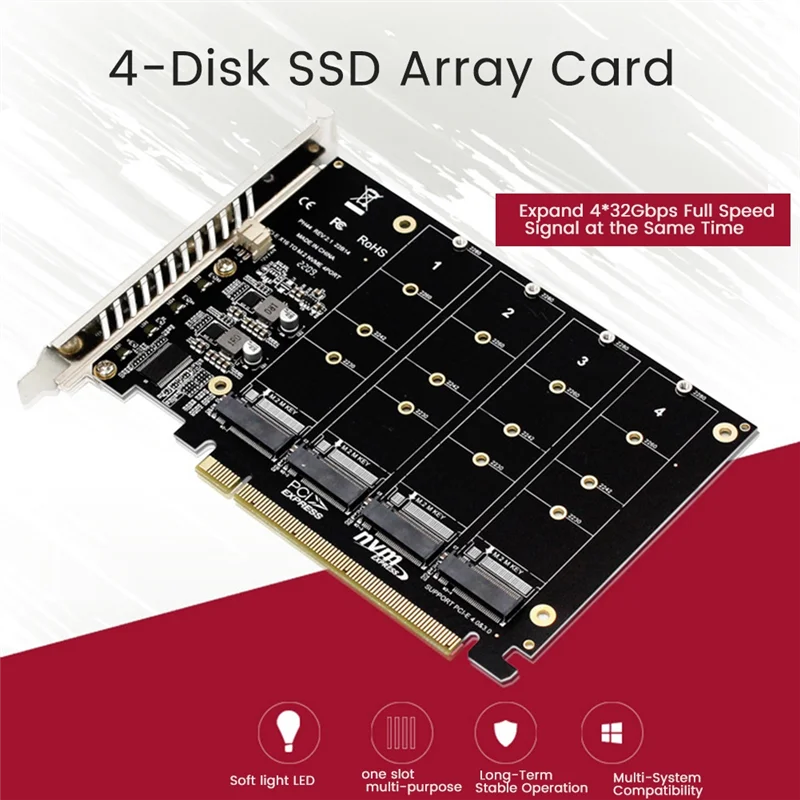 

AC57-4 порт M.2 Nvme SSD в PCIE X16M Key Жесткий диск Конвертер Карта расширения считывателя, скорость передачи 4 х 32 Гбит/с