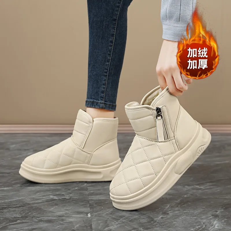 

Зимние непромокаемые зимние ботинки на платформе для женщин, теплые зимние ботинки с рукавами, хлопковая обувь, флисовые ботинки, бархатная толстая теплая обувь