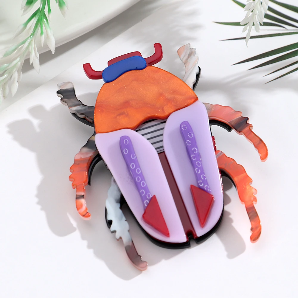 Einzigartige bunte große Käfer-Acryl-Broschen für Frauen, lustige Cartoon-Insekten-Tier-Anstecknadeln, Schmuck, Kleidungszubehör, Geschenk – Detail 4