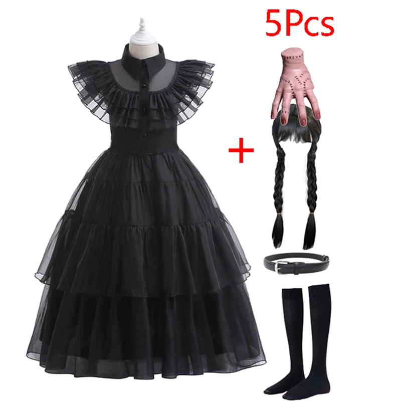 Movie Wednesday Costume for Girls 3-12 Years Gothic Winds Wednesday Cosplay Costume for Kids Halloween Carnival Party Dress