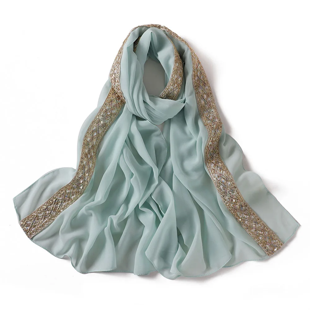 

Шифоновый тюрбан с блестками и жемчугом, шарф-хиджаб для женщин, мусульманские шали, длинный платок, банданы, повязка на голову Bufanda Turbante