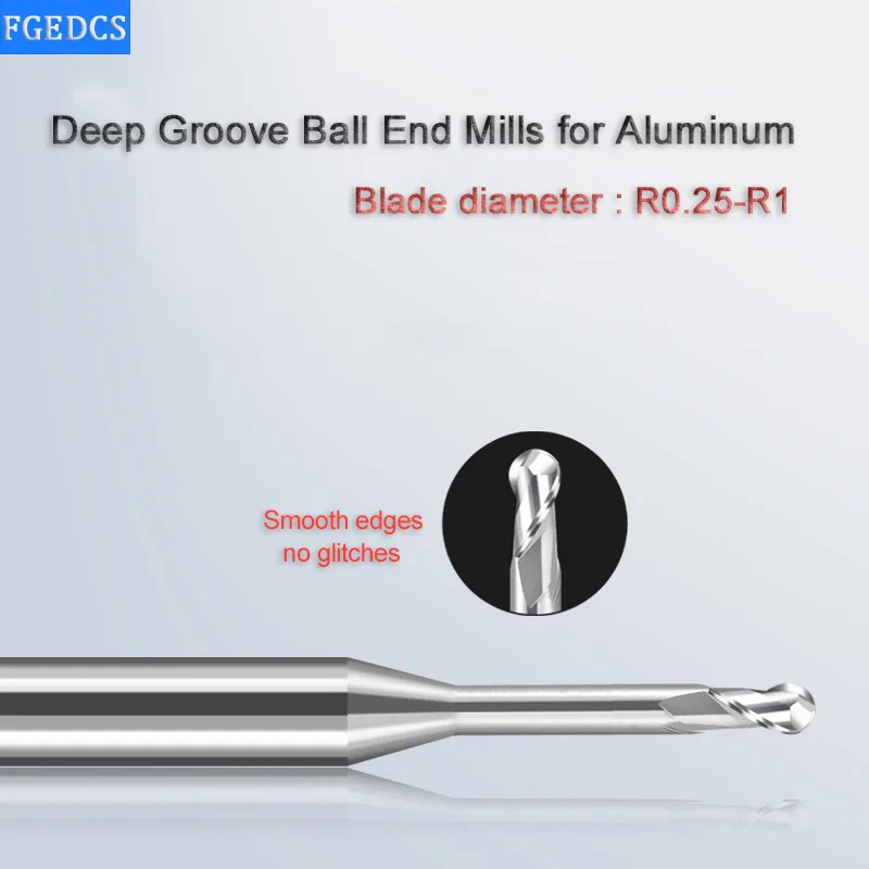 Carbide Deep Groove Ball End Mill Aluminum Micro-diameter 2Flute Deep Long Neck Small Milling Cutter CNC Tools R0.25 0.3 0.4 0.6