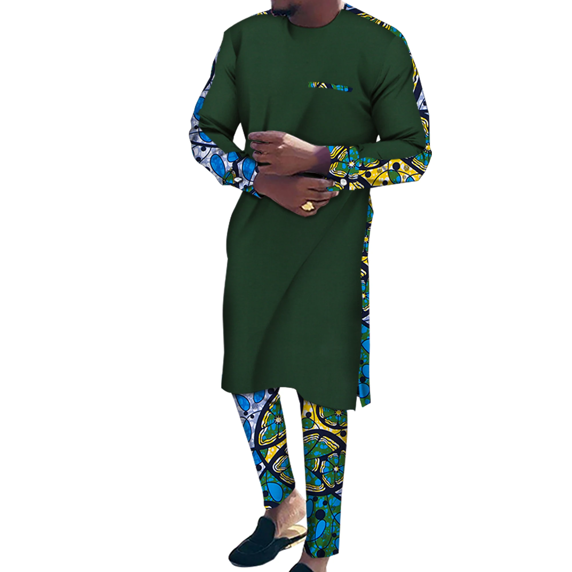 

Африканские длинные топы, рубашки и брюки, комплекты для мужчин, комплекты из 2 предметов, африканская мужская одежда для вечеринок, Дашики, свадьба WYN1056