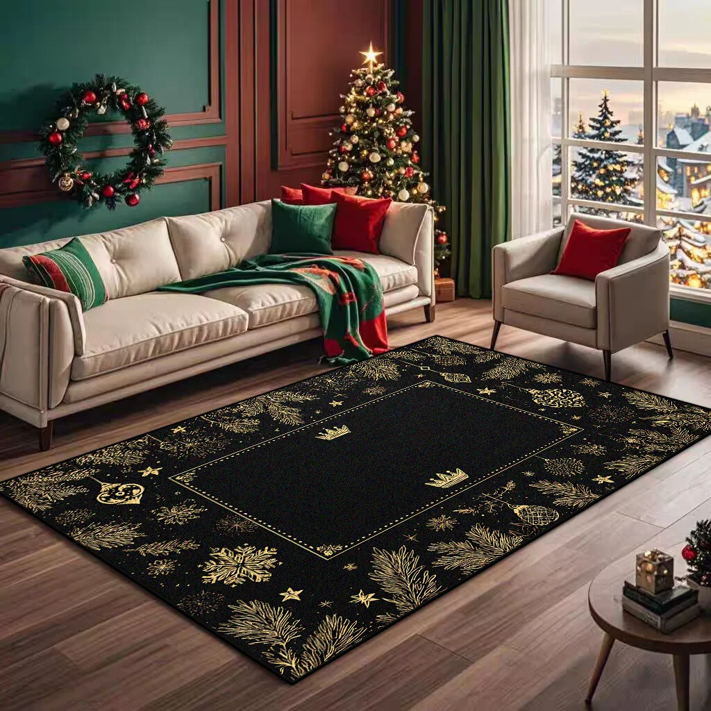 

INS Рождественский черный золотой ковер для гостиной, роскошный декор, противоскользящий теплый коврик, мягкий пушистый ковер большого размера для отдыха, подарок на Новый год
