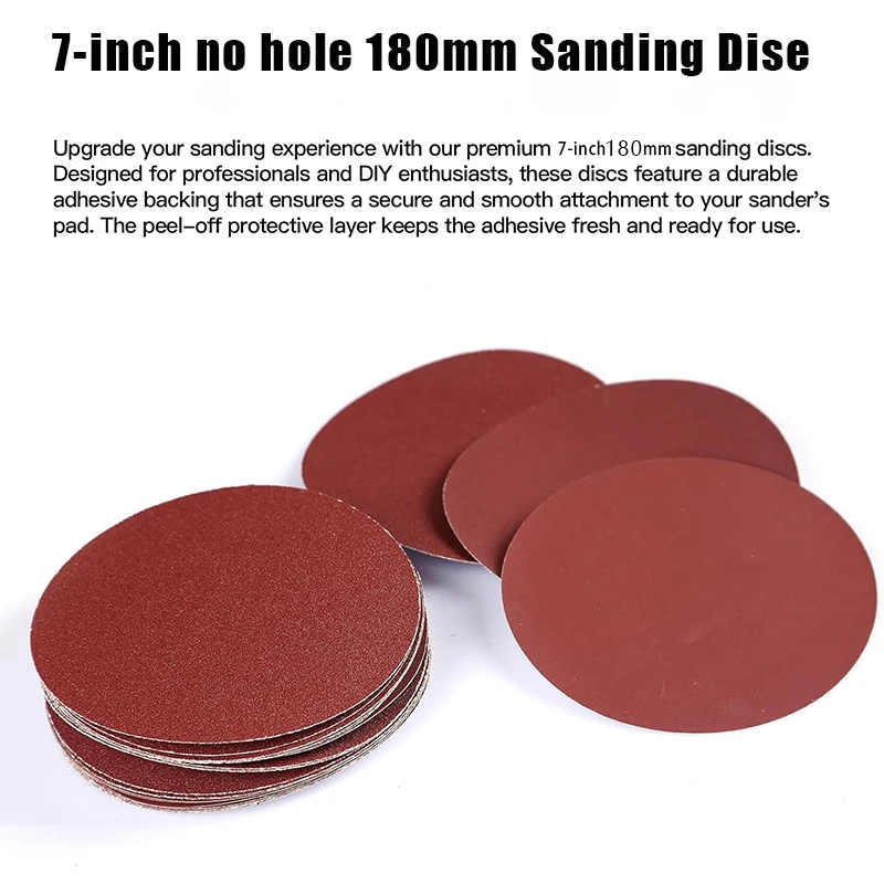 

10 шт., 7 дюймов, 180 мм, без отверстий, настенная шлифовальная машина, наждачная бумага, шлифовальный диск по металлу, абразивная полировка, плоские шлифовальные диски с зернистостью 40-2000