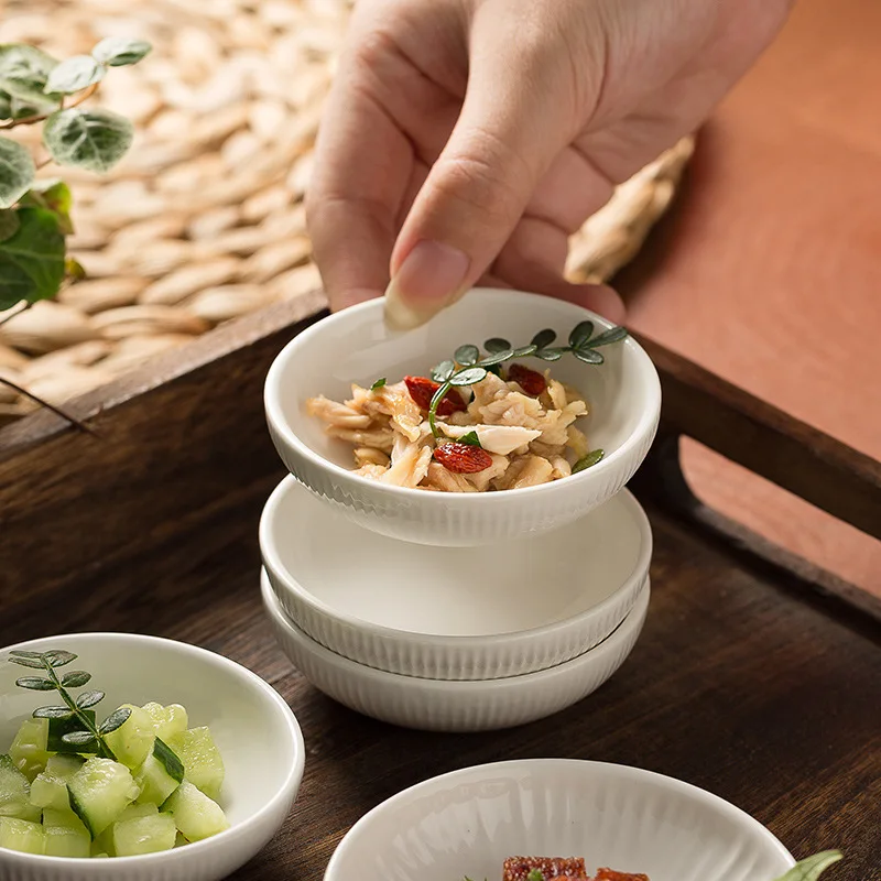 Japan Wave Pattern Ceramic Condiment Dish White Minimalist Creative Round Sauce Tray Vinegar Snack Plate Home Kitchen Tableware