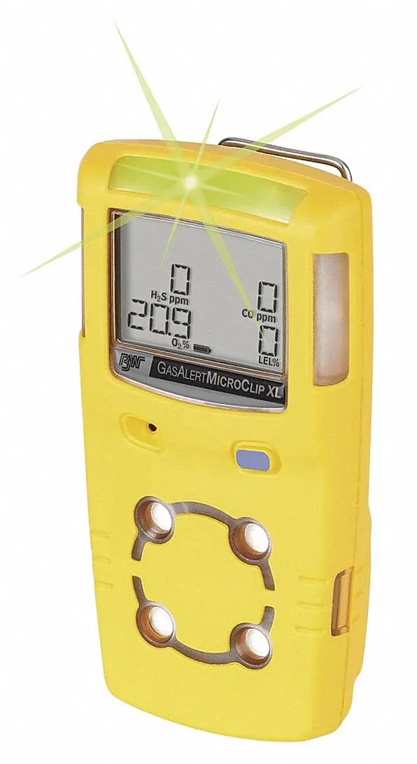 MCXL-XWHM-Y-NA GasAlertMicroClip XL 4 Gas Detector, CO, H2S, LEL and O2, Yellow