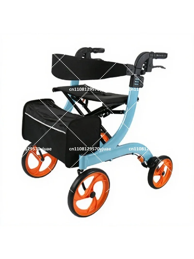 Lightweight Aluminum Folding Walker with Seat, Height Adjustable Shopping Trolley