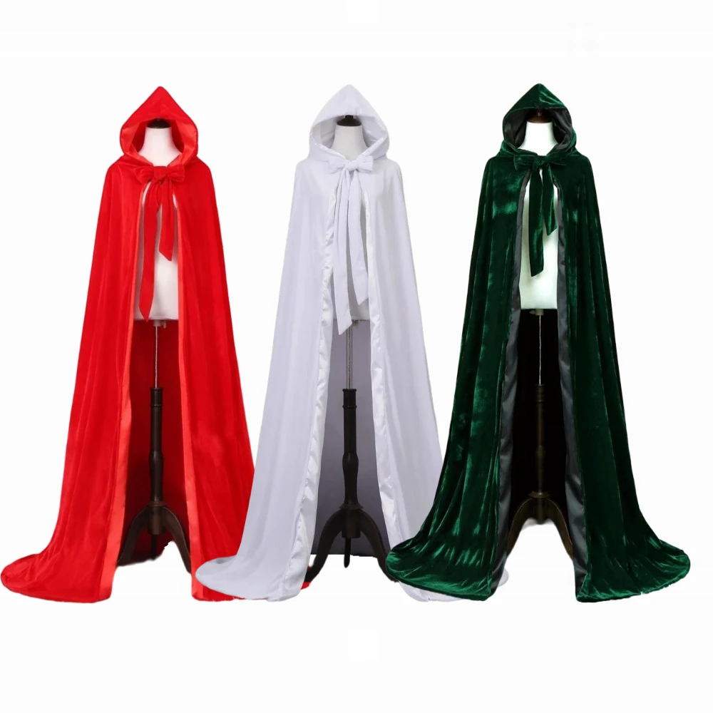 

In Stock Cape Hooded Adult Halloween Velvet Cloak Medieval Costume Witch Wicca Vampire Halloween Dress Coats