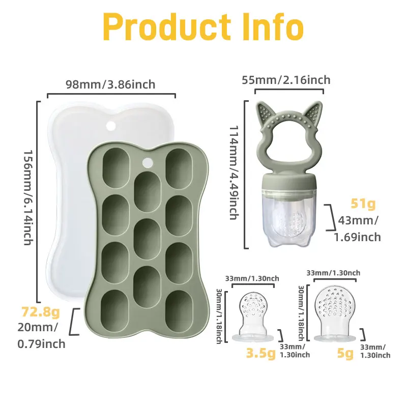 Silicone Baby Fruit Feeder with Mini Freezer Tray Breast Milk Popsicle Molds Teething Relief Fresh Food Feeder for Infants