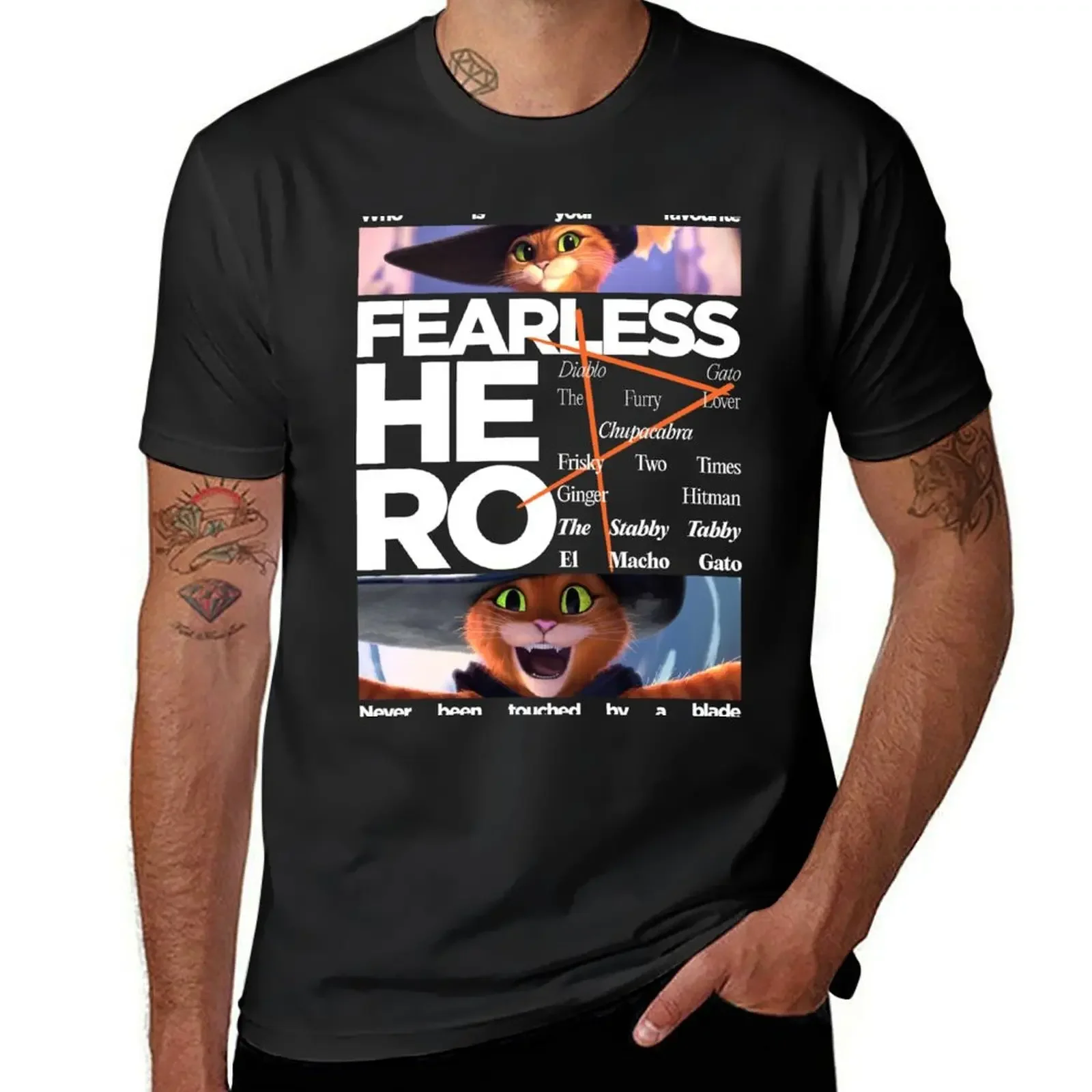 

Футболка «Кот в сапогах Fearless Hero», простая тяжелая одежда в стиле каваи, эстетичная одежда, мужские футболки, новая модель 2023 года