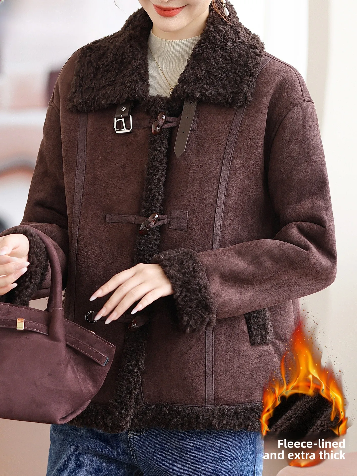 

Young Mom Winter Coat Fce Lined Thiened Fur And Leather Inteated Cotton Jaet Women's Sle Korean Middle-Aged Women'...