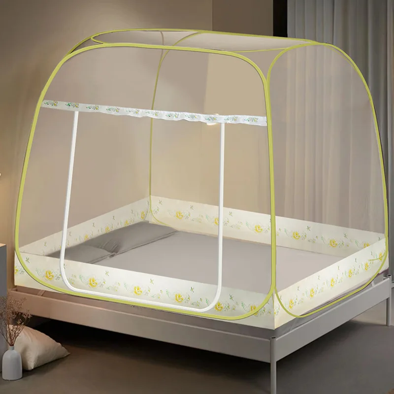 1.8x2mPop-Up Mosquito Net Installation Free Full Bottom Anti-fall Bed Tent Foldable Square Top Double Zipper Summer Mosquito Net