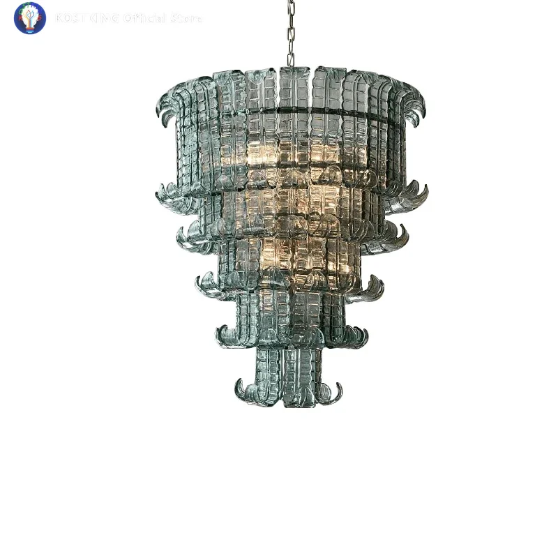 

French Style Clear Glass Creative Chandelier Lighting Led Home Decoration Big Blue Glass-made Hanging Lamps over Living Room