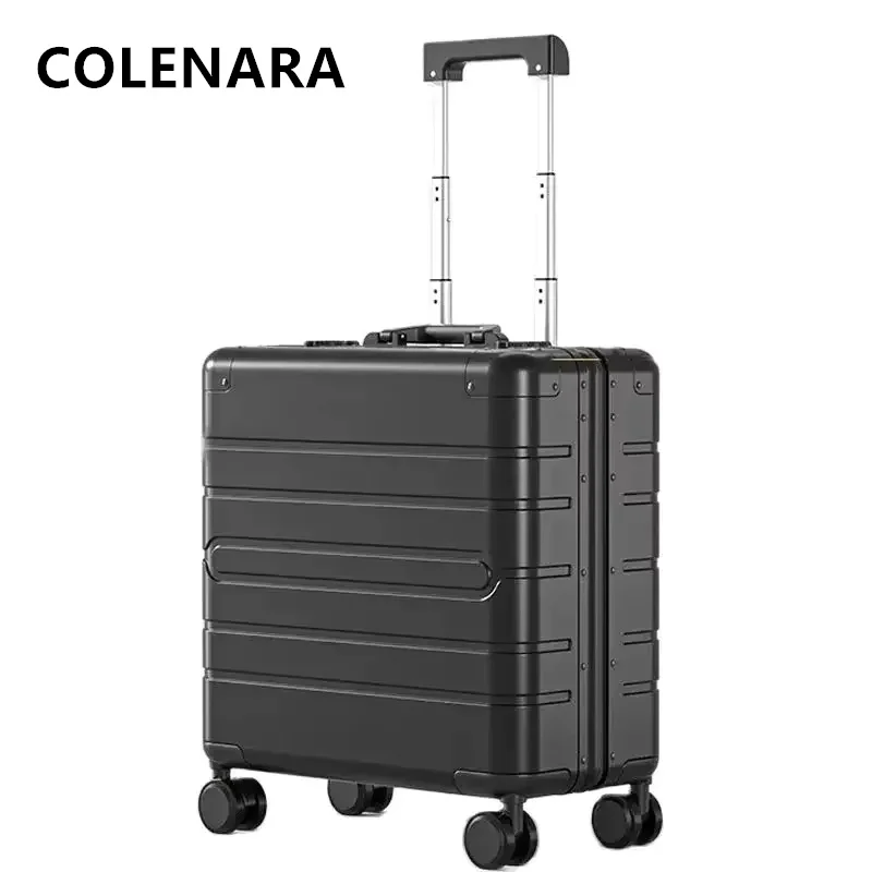 COLENARA حقيبة عالية الجودة 18 بوصة جميع سبائك الألومنيوم والمغنيسيوم صندوق الصعود حقيبة تروللي بعجلات صغيرة عجلة الأمتعة العالمية