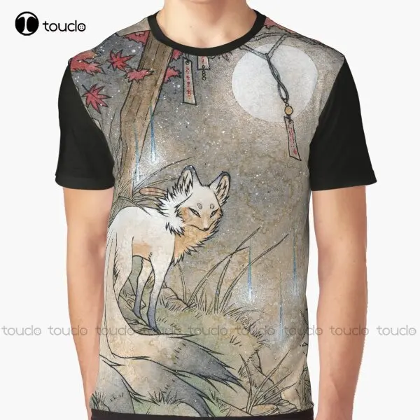 Fox & Wisps - Teakitsune Fox Yokai Graphic T-Shirt Grey Shirt Digital Printing Tee Shirts Christmas Gift New Popular Xxs-5Xl